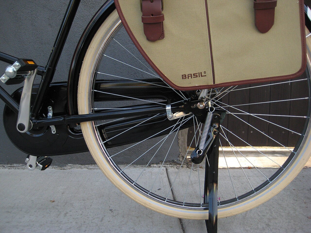 Panniers fitted to a bicycle’s rear rack.