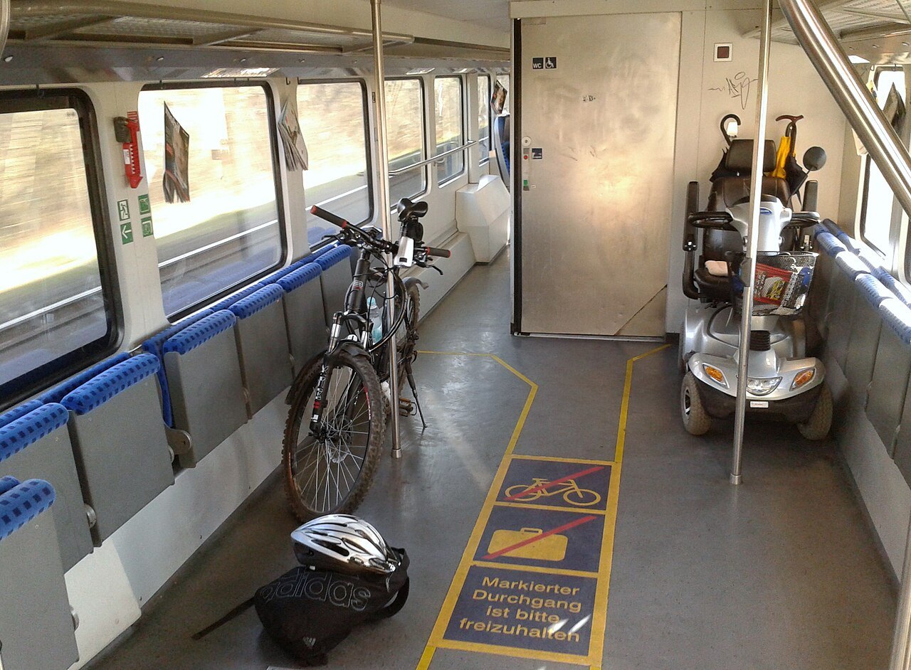A bicycle compartment on the NRW-Express; equipment varies between trains.