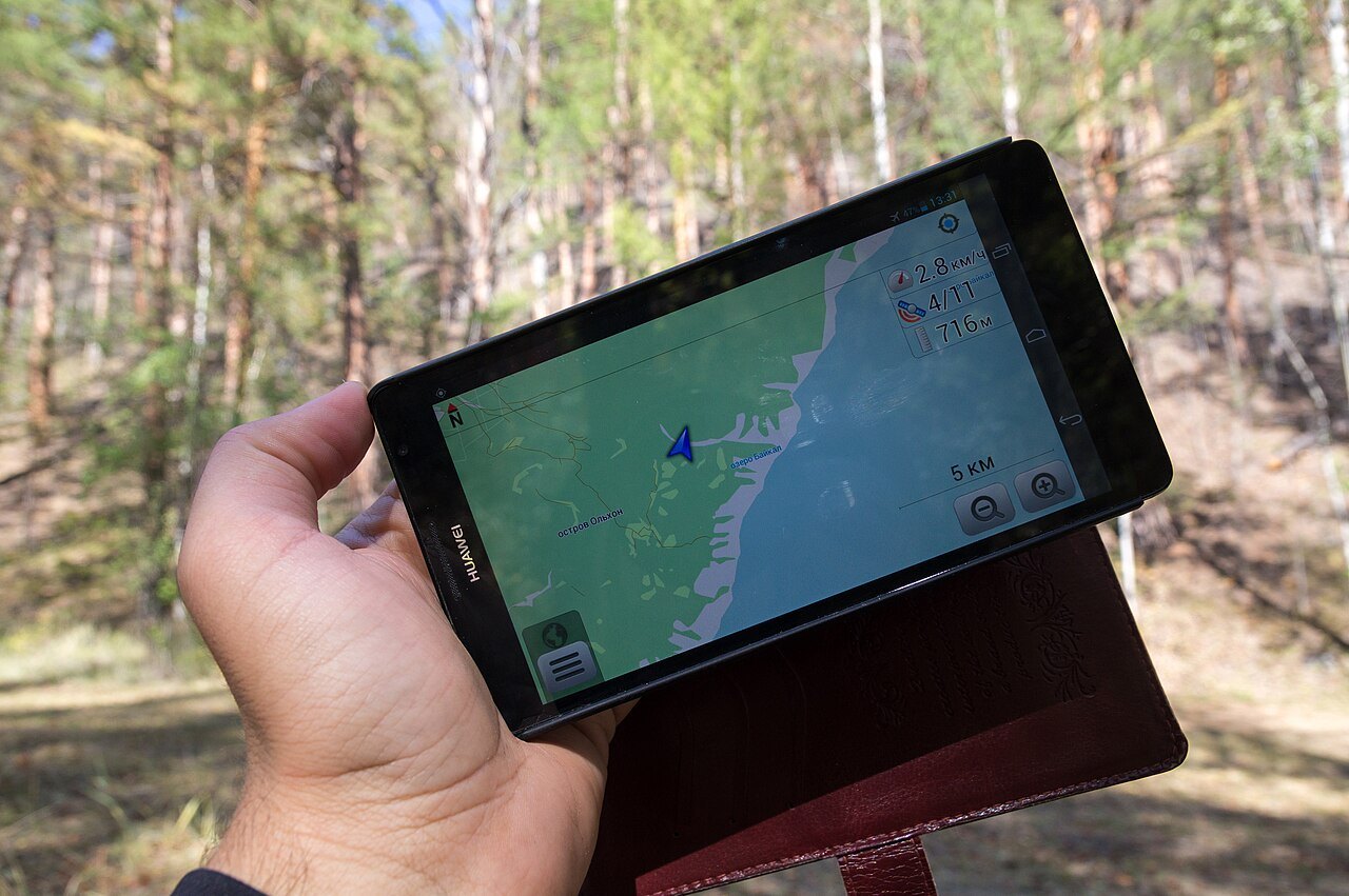 A digital map on a mobile device, photographed on a walk near Lake Baikal as an illustration.